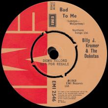 BILLY J. KRAMER & THE DAKOTAS - LITTLE CHILDREN ⁄  BAD TO ME - EMI 2546 - UK - PROMO - EP - pic 3