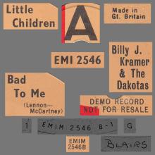 BILLY J. KRAMER & THE DAKOTAS - LITTLE CHILDREN ⁄  BAD TO ME - EMI 2546 - UK - PROMO - EP - pic 1