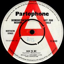 BILLY J. KRAMER WITH THE DAKOTAS - BAD TO ME ⁄ I CALL YOUR NAME - R 5049 - UK - PROMO - pic 1