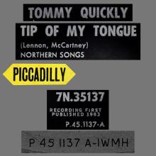 TOMMY QUICKLY - TIP OF MY TONGUE - PICCADILLY - 7N.35137 ⁄ P.45 1137-A - UK - pic 1