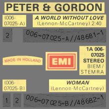 PETER AND GORDON - A WORLD WITHOUT LOVE - WOMAN - HOLLAND - 1A 006-07025 -1977 - pic 1