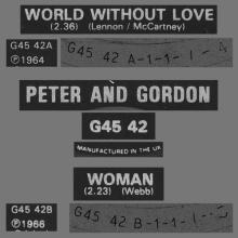 PETER AND GORDON - A WORLD WITHOUT LOVE - WOMAN - UK - G45 42 - 1985  - pic 1