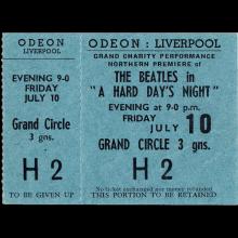 1964 07 10 ODEON LIVERPOOL NORTHERN PREMIERE OF THE BEATLES IN "A HARD DAY'S NIGHT " - TICKET - - pic 1