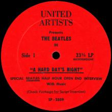 1964 07 26 - THE BEATLES RADIO SHOW - UNITED ARTISTS - A HARD DAY'S NIGHT SP2359 ⁄ SP2360 - PROMO - pic 1