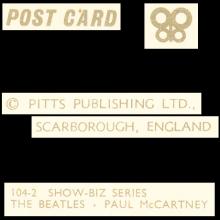 1964 THE BEATLES PHOTO - POSTCARD UK - 104-2 SHOW-BIZ SERIES - 10,5X15,5 - pic 1