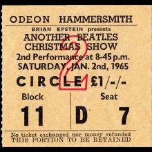 1965 01 02-07 ODEON HAMMERSMITH ANOTHER BEATLES CHRISTMAS SHOW - TICKET -1 - pic 1