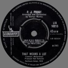 P.J. PROBY - THAT MEANS A LOT - BELGIUM - RECORD  UK  - LIBERTY - LIB10215 - pic 1