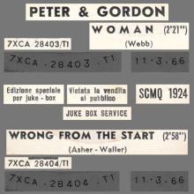 PETER AND GORDON - WOMAN - SCMQ 1924 - ITALY - JUKE BOX SERVICE - pic 1