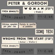 PETER AND GORDON - WOMAN - SCMQ 1924 - ITALY - JUKE-BOX - pic 1