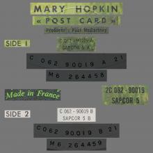 1969 02 21 MARY HOPKIN - POSTCARD - APPLE - T 2 C 062-90.019 - SAPCOR 5 - FRANCE - pic 3