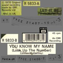 1970 03 06 - 1990 - N - LET IT BE ⁄ YOU KNOW MY NAME (LOOK UP THE NUMBER) - R 5833 - BAR CODED SLEEVE  - pic 4