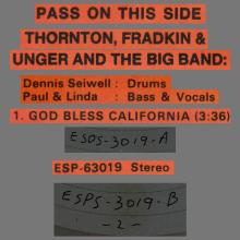 1974 06 08 THORTON FRADKIN UNGER AND THE BIG BAND - PASS ON THIS SIDE - GOD BLESS CALIFORNIA - ESP 63019 - USA  - pic 1