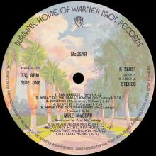 1974 09 24 MIKE McGEAR - McGEAR - WEA WARNER BROS RECORDS - K 56051 - UK  - pic 7