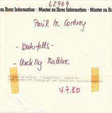 1980 06 13 - PAUL MCCARTNEY - WATERFALLS ⁄ CHECK MY MACHINE - GERMANY 7" TEST PRESSING - pic 1