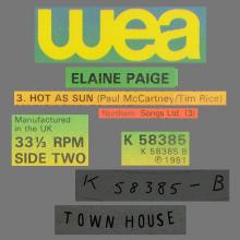 1981 10 31 ELAINE PAIGE -ELAINE PAGE - HOT AS SUN - WEA - K 58385 - UK - pic 3