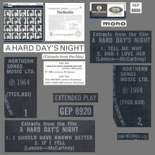 1981 12 07 UK The Beatles E.P.s Collection - GEP 8920 - A Hard Day's Night (extracts from the film) - A - pic 1