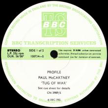 1982 04 26 - PAUL McCARTNEY RADIO SHOW - BBC TRANSCRIPTION PROGRAMME - PROFILE PAUL McCARTNEY TUG OF WAR - 150734-S ⁄ 150735-S - pic 1