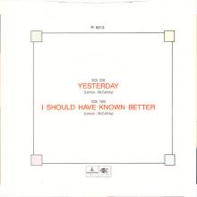 1982 12 07 THE BEATLES SINGLES COLLECTION - BSCP1 - R 6013 - A - YESTERDAY / I SHOULD HAVE KNOWN BETTER - pic 2