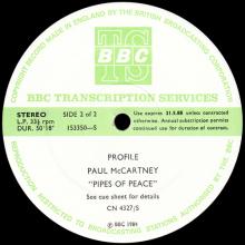 1983 10 17 - PAUL McCARTNEY RADIO SHOW - BBC TRANSCRIPTION PROGRAMME - PROFILE PIPES OF PEACE - 153349-S / 153350-S - pic 5
