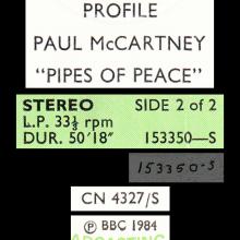 1983 10 17 - PAUL McCARTNEY RADIO SHOW - BBC TRANSCRIPTION PROGRAMME - PROFILE PIPES OF PEACE - 153349-S / 153350-S - pic 6