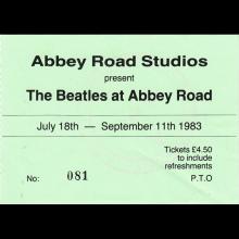 1983 THE BEATLES AT ABBEY ROAD - JULY 18 SEPTEMBER 11 TH 1983 - FLYER AND TICKET 1983 08 05 - pic 1