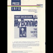 1986 10 23 BRING BACK MY BONNIE TO - TONY SHERIDAN - 25TH ANNIVERSARY - PRESSE INFO - GERMANY - pic 1