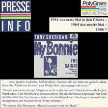 1986 10 23 BRING BACK MY BONNIE TO - TONY SHERIDAN - 25TH ANNIVERSARY - PRESSE INFO - GERMANY - pic 5