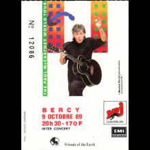1989 THE PAUL McCARTNEY WORLD TOUR - TICKET 1989 10 09 PARIS BERCY - pic 1