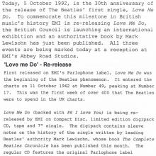1992 10 05 THE BEATLES 30TH ANNIVERSARY - LOVE ME DO - COMPLETE CHRONICLE - MARK LEWISOHN - PESS PACK - UK - pic 6