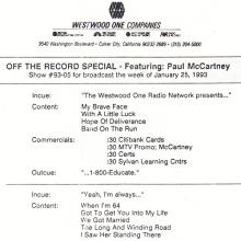 1993 01 25 - PAUL McCARTNEY RADIO SHOW - WESTWOOD ONE - OFF THE RECORD SPECIAL - SHOW 93-05 - pic 1