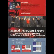 2003 03 18 Paul McCartney - Back In The World (US) - Press Info and Order Form France - pic 1