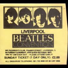1977 10 08 - LIVERPOOL BEATLES CONVENTION - TICKET SAT 8TH OCTOBER  - pic 1