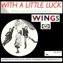 1978 03 23 WINGS FUN CLUB - CLUB SANDWICH - MUSIC SHEET WITH A LITTLE LUCK - WINGS  - pic 1