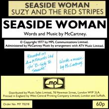 1979 08 10 WINGS FUN CLUB - CLUB SANDWICH - MUSIC SHEET SEASIDE WOMAN - SUZY AND THE RED STRIPES - pic 1