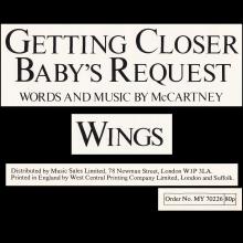 1979 08 16 WINGS FUN CLUB - CLUB SANDWICH - MUSIC SHEET GETTING CLOSER ⁄ BABY'S REQUEST - WINGS - pic 1