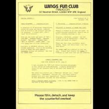 1981 11 04 WINGS FUN CLUB - CLUB SANDWICH - NEW MAILLING ADRESS AND ORDER FORM - pic 1