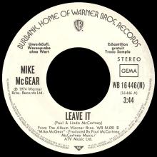 1974 09 13 - MIKE McGEAR - LEAVE IT ⁄ SWEET BABY - GERMANY - WARNER BROS - WB 16 446(N) - PROMO - pic 3