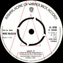 MIKE McGEAR - LEAVE IT ⁄ SWEET BABY - UK - WARNER BROS - K 16446 - PROMO  - pic 1