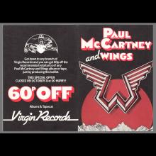 1975 10 31 - SPECIAL PAUL McCARTNEY AND WINGS DISCOUNT OFFER - VIRGIN RECORDS - UK - pic 1