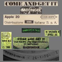 BADFINGER - COME AND GET IT - ITALY - 3C 006-90916 M ⁄ APPLE 20 - pic 1