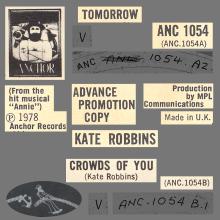 KATE ROBBINS - TOMORROW ⁄ CROWDS OF LOVE - UK - ANCHOR RECORDS - ANC 1054 - PROMO - pic 2