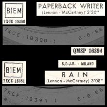 ITALY 1966 02 14 - QMSP 16394 - PAPERBACK WRITER ⁄ RAIN - LABEL A 2 - S.D.J.B. - MILANO - pic 1