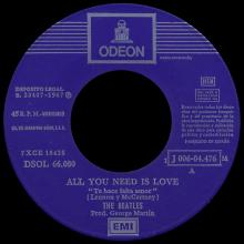 SPAIN 1967 08 08 - DSOL 66.080 - ALL YOU NEED IS LOVE ⁄ BABY YOU'RE A RICH MAN - SLEEVE 3 LABEL 2 - 1 J 006-04.476 M - pic 1
