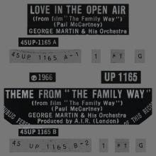 GEORGE MARTIN - LOVE IN THE OPEN AIR ⁄ THEME FROM "THE FAMILY WAY " - UK - UP 1165 - 1966 12 23 - pic 1