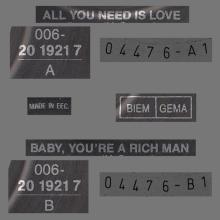 ALL YOU NEED IS LOVE - BABY , YOU'RE A RICH MAN - 1992 - 006- 20 1921 7 - 2 - RECORDS - pic 1