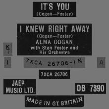 ALMA COGAN - I KNEW RIGHT AWAY - UK - DB 7390 - 1964 10 30 - pic 2