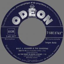 BILLY J. KRAMER WITH THE DAKOTAS - BAD TO ME ⁄ DO YOU WANT TO KNOW A SECRET - FRANCE - SOE 3743 - EP - pic 3