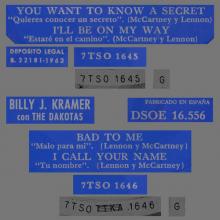 BILLY J. KRAMER WITH THE DAKOTAS - DO YOU WANT TO KNOW A SECRET ⁄ I'LL BE ON MY WAY ⁄BAD TO ME ⁄ I CALL YOUR NAME - DSOE 16.556  - pic 4