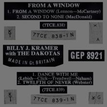 BILLY J. KRAMER WITH THE DAKOTAS - FROM A WINDOW - GEP 8921 - UK - EP - pic 1