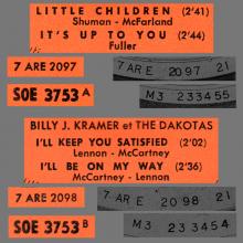 BILLY J. KRAMER WITH THE DAKOTAS - I'LL KEEP YOU SATISFIED ⁄ I'LL BE ON MY WAY - SOE 3753 - FRANCE - EP - pic 1